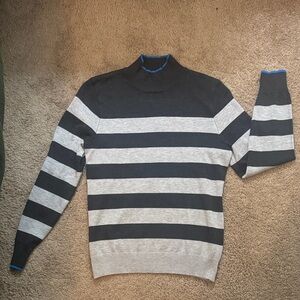 Elegant Black and Gray Striped Turtleneck Sweater